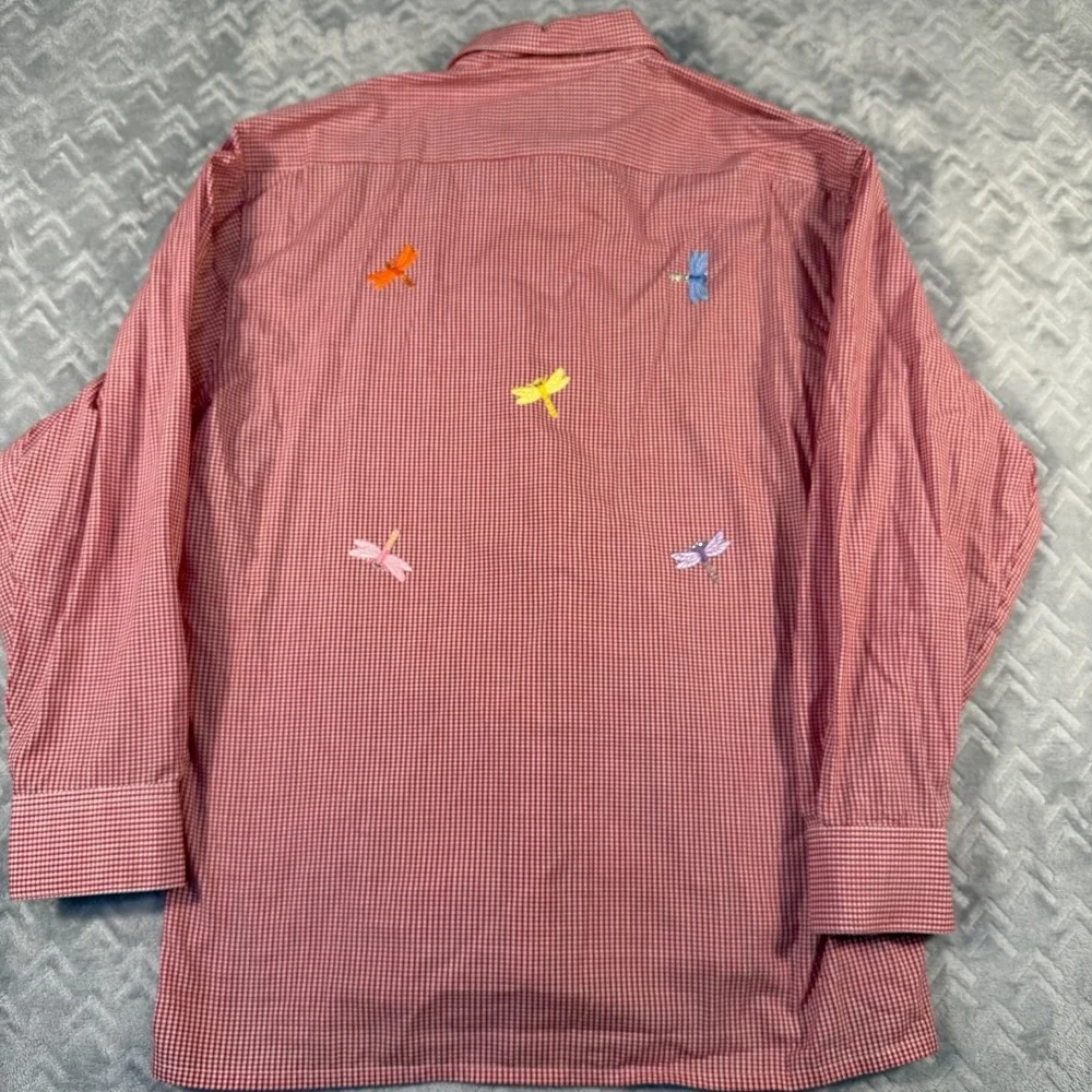 Vintage Red Gingham Blouse Shirt Dragonfly Appliqués With Rhinestones Size Large - Picture 8 of 8